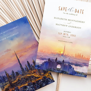 Invitation Dubai Skyline Sunset Wedding Enregistrer la date