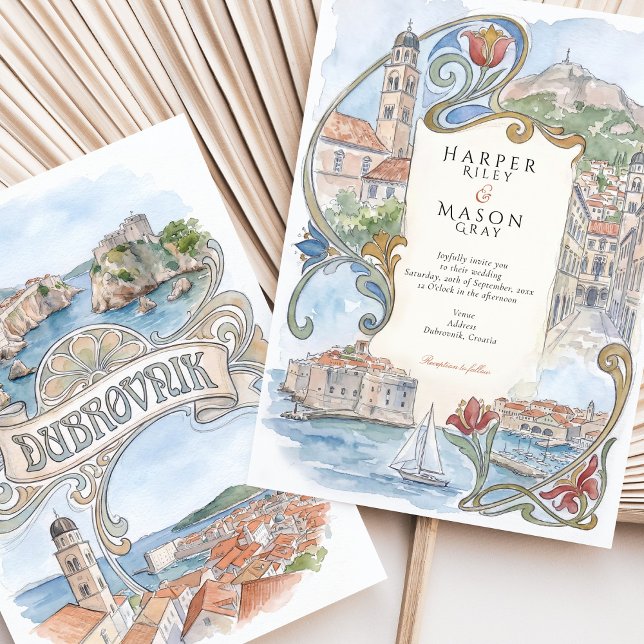 Invitation Dubrovnik Croatie Monuments Aquarelle Mariage (Créateur téléchargé)