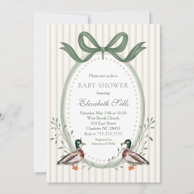 Invitation Duck Baby Shower Invitation, Mallard baby shower (Devant)