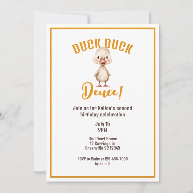 Invitation Duck Duck Deuce Second Birthday  (Devant)