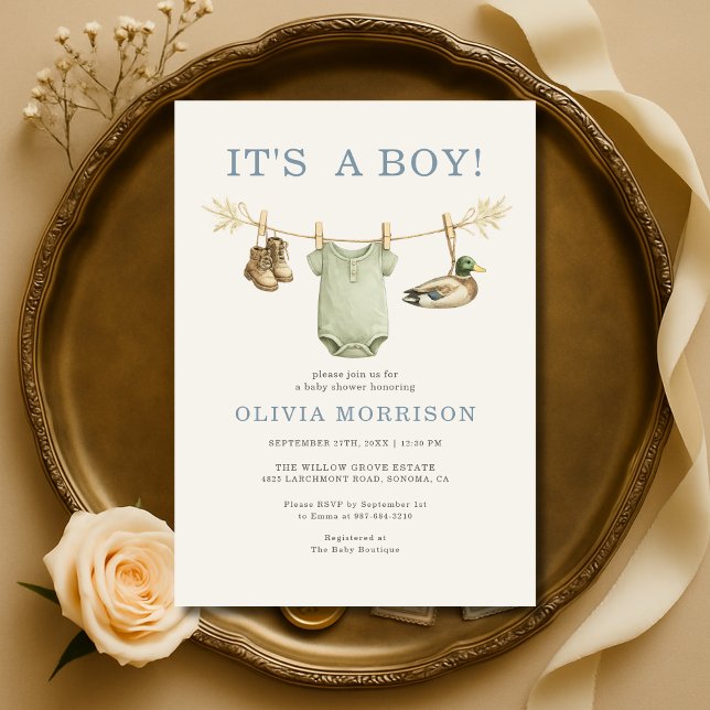 Invitation Duck Hunting It's a Boy Clothesline Baby Shower (Créateur téléchargé)
