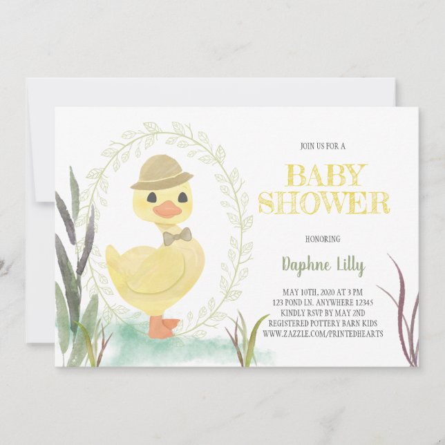 Invitation Duckling Baby Shower Invite Sage (Devant)