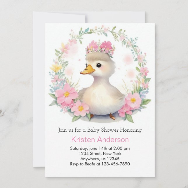 Invitation Duckling Delight Girl Baby shower (Devant)