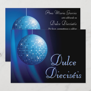 Invitation Dulce Dieciséis Disco Ball Azul Fiesta 