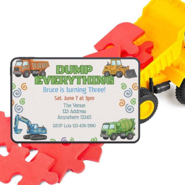 Invitation Dump Everything Colorful Construction Birthday (Créateur téléchargé)