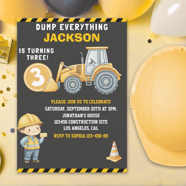 Invitation DUMP EVERYTHING – Construction Truck 3rd Birthday  (Créateur téléchargé)