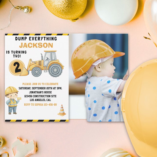 Invitation "DUMP EVERYTHING! Photo –Construction 2nd Birthday (Créateur téléchargé)