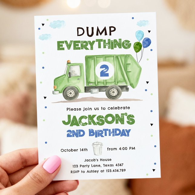 Invitation Dump Truck Green Garbage Truck Boy Birthday (Créateur téléchargé)