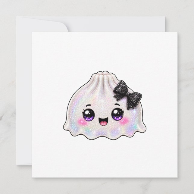 Invitation Dumpling fantôme blanc Squishy Halloween noir  (Devant)