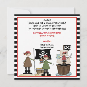 Invitation d'un anniversaire de enfant pirate - Bo