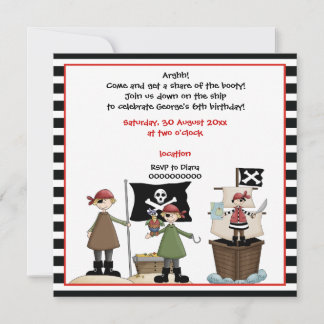 Invitation d'un anniversaire de enfant pirate - Bo