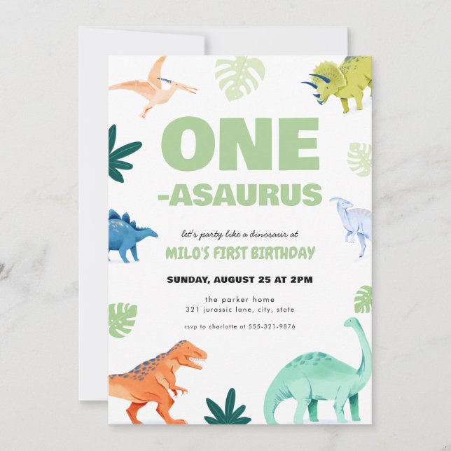 Invitation d'un asaurus dinosaure pour le premier  (Devant)