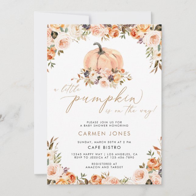 Invitation d'un Baby shower d'automne un peu Citro (Devant)