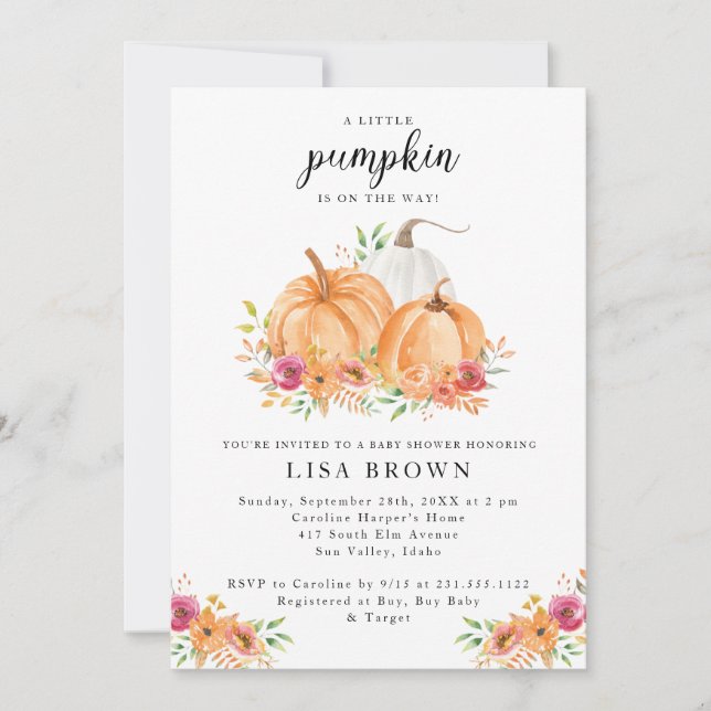 Invitation d'un Baby shower d'automne un peu Citro (Devant)