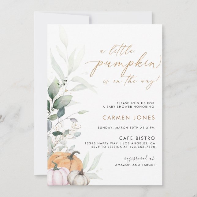 Invitation d'un Baby shower d'automne un peu Citro (Devant)