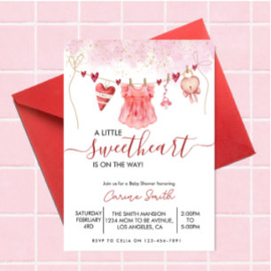Invitation d'un Baby shower rouge un peu amoureux