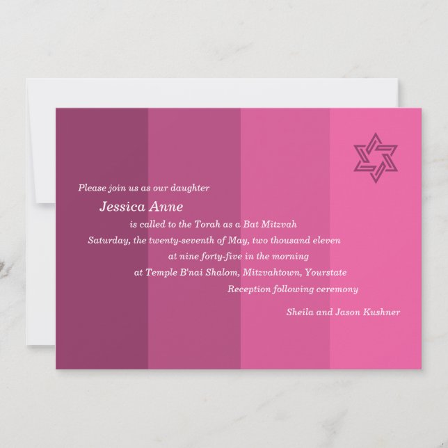 Invitation d'un Bat mitzvah Rose tonal (Devant)