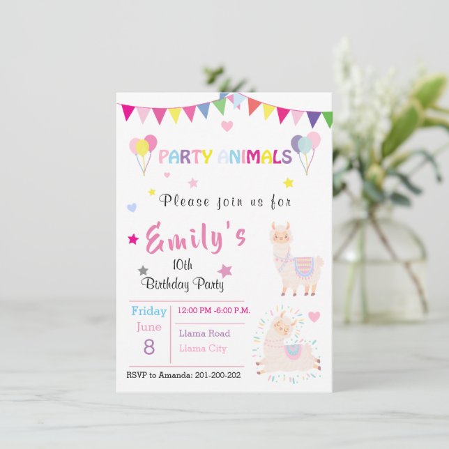 Invitation d'un lama mignon & Papeterie de fête po (Debout devant)