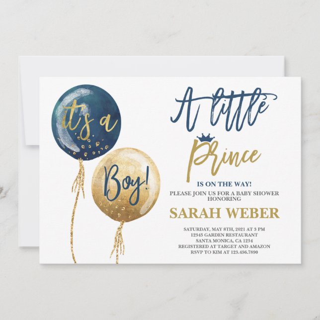 Invitation d'un petit Baby shower Prince (Devant)
