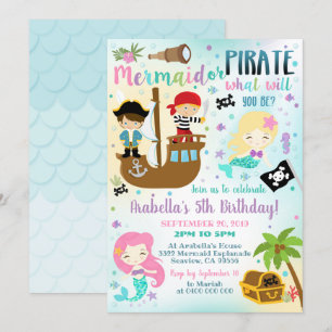 Invitation d'une fillette de Mermaid Pirate
