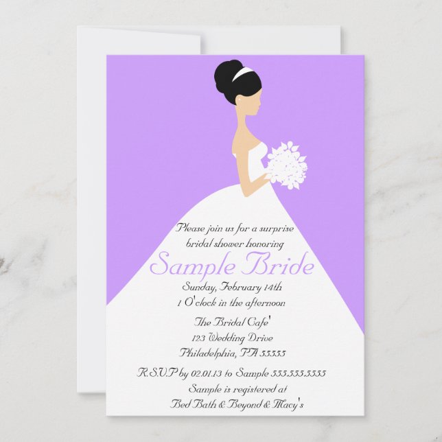 Invitation d'une mariée de cheveux noirs Fête de l (Devant)