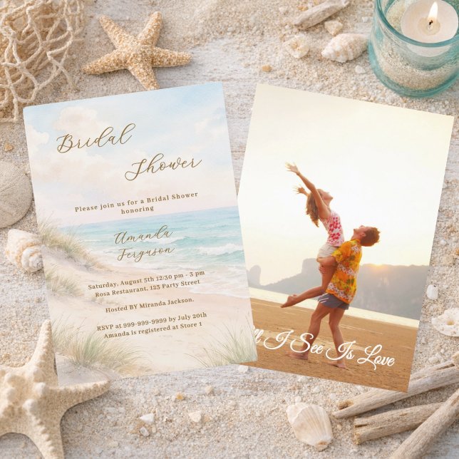 Invitation Dunes de sable de plage à l'aquarelle photo Shower (Créateur téléchargé)