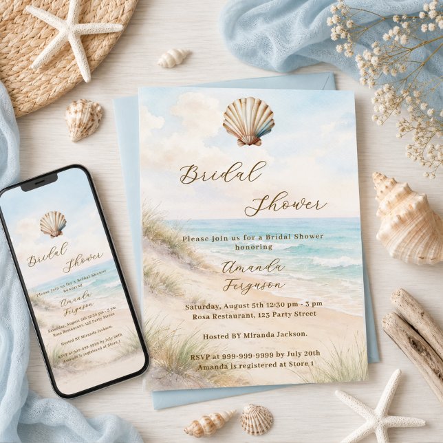 Invitation Dunes de sable de plage à l'aquarelle pour une Bab (Créateur téléchargé)