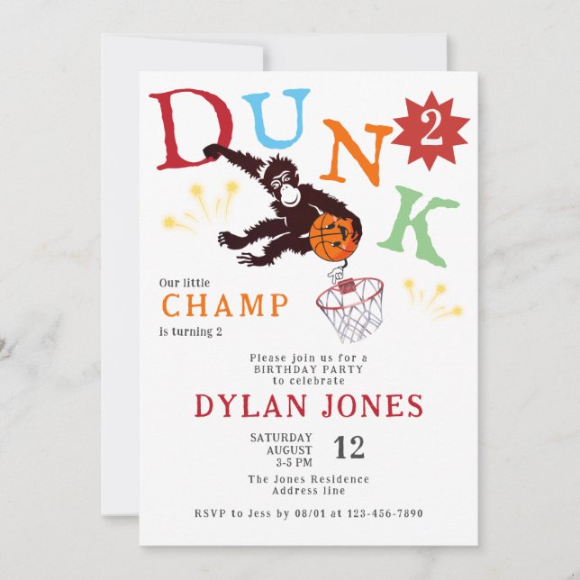 Invitation Dunk ! Anniversaire de enfant de basket-ball Monke (Devant)