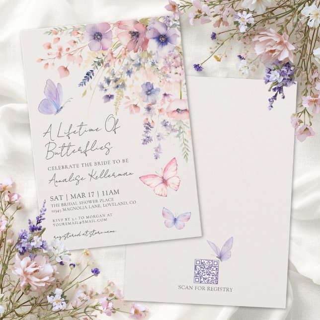 Invitation Durée de vie des papillons Fête de mariage champêt (Butterfly Wildflower Bridal Shower Invitation)