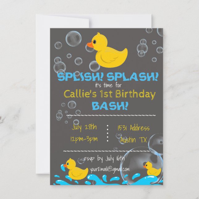 Invitation Durée du bain Caoutchouc Ducky Anniversaire Invita (Devant)