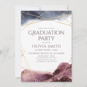 Invitation Dusk Watercolor Géométrique Moderne Graduation Par