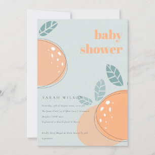 Invitation Dusky Blue Orange Fruity Bold Baby shower