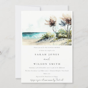 Invitation Dusky Coastal Palm Beach Seascape Couples Douche