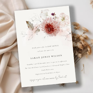 Invitation Dusky Fall Marsala Blush Floral Baby shower