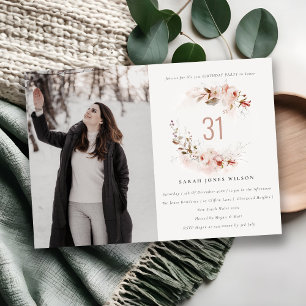 Invitation Dusky Fall Marsala Blush Floral Photo Anniversaire