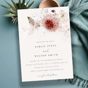 Invitation Dusky Fall Marsala Blush Floral Watercolor Mariage
