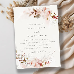 Invitation Dusky Fall Marsala Blush Floral Watercolor Mariage