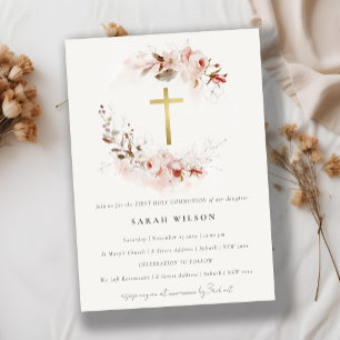 Invitation Dusky Fall Marsala Floral First Holy Communion