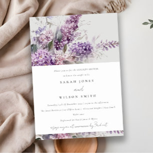 Invitation Dusky Lilac Green Cottage Floral Couples Douche