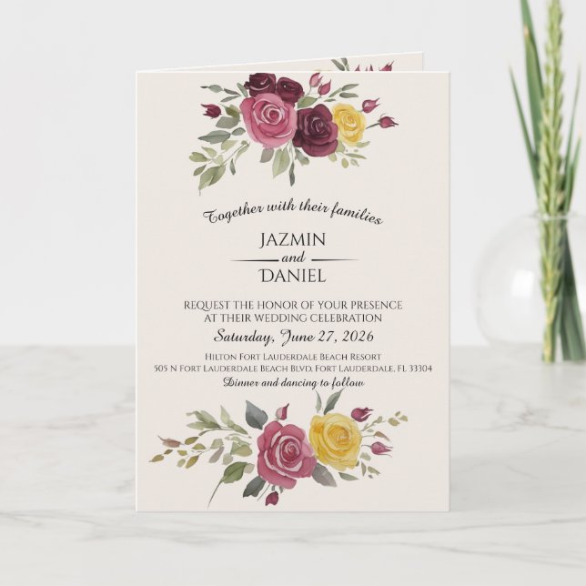 Invitation Dusky Pastel Watercolor Roses Cream (Devant)