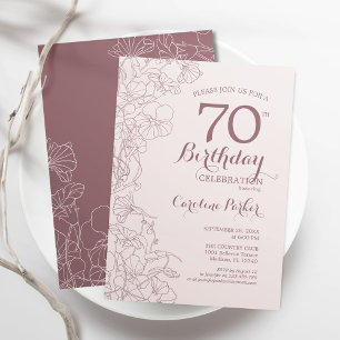 Invitation Dusky Pink Floral 70e fête d'anniversaire