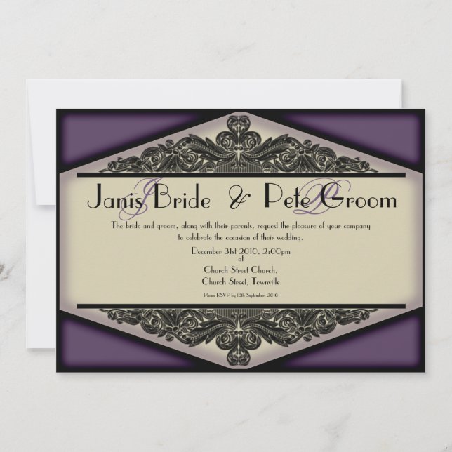 Invitation Dusky Purple Vintage monogrammed, mariage invitati (Devant)