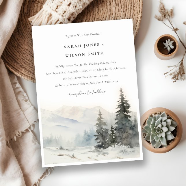 Invitation Dusky Winter Snow Mountain Mariage paysage (Créateur téléchargé)