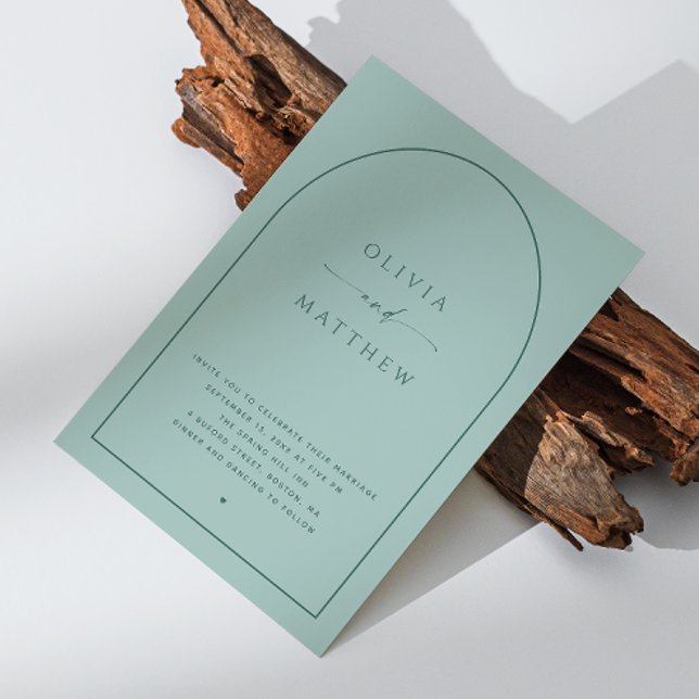 Invitation Dusty Aqua Arch Mariage | Photo Nautique + Code QR (Créateur téléchargé)