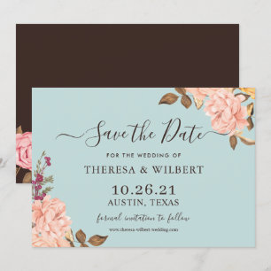Invitation Dusty Aqua Blue Blush Floral Wedding Enregistrer l
