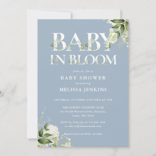 Invitation Dusty Bébé Bleu En Fleur Baby shower Photo Floral