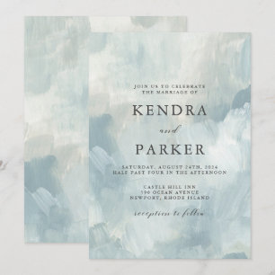 Invitation Dusty Bleu Artistique Abstrait Brushstrokes Mariag