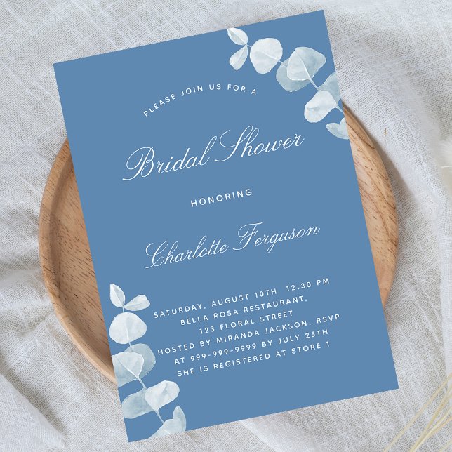 Invitation Dusty bleu blanc eucalyptus luxe nuptiale douche (Créateur téléchargé)