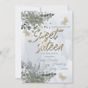 Invitation Dusty bleu Chic aquarelle vert eucalyptus
