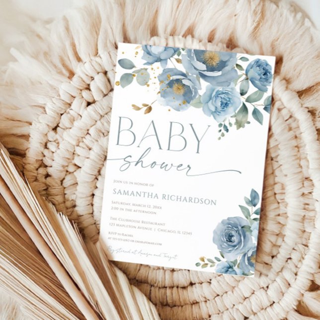 Invitation Dusty bleu élégant rose garçon baby shower (Créateur téléchargé)